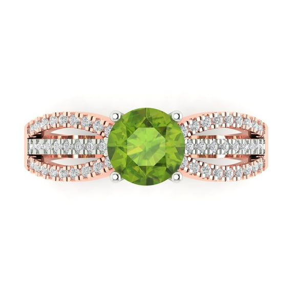 1.27 ctw Solitaire with Zirconia Diamond Accents Anniversary Ring for Women | Round Cut Natural Peridot | Hyperallergenic Solid 14K White/Rose Gold