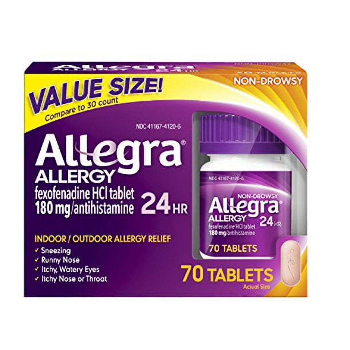 Allegra Adult 24 Hour Allergy Relief 70-Count Long-Lasting Fast-Acting Antihistamine for Noticeable Relief from Indoor and Outdoor Allergy Symptoms