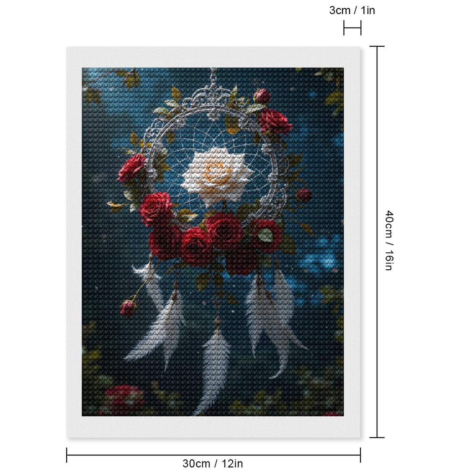 Diamond Art Kits for Adults, Dreamcatcher Rose Feathers Art Gem 5D Diamond Painting Kits for Adults Beginners, DIY Full Drill Diamond Painting, Gem Art and Crafts 12x16