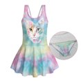 thumbnail image 5 of Xixirimido Cat Colorful Tie-dye Print Girls Swimsuits One Piece Sleeveless Swimwear with Skirt Modest Bathing Suit with Built-in Shorts Beach Vacation Swim Dress, 5-6 Years, 5 of 7