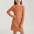 thumbnail image 2 of JSGEK Girl's Long Sleeve Sweater Dresses Kids Knit Tunic Dress Casual Crew Neck Dress Vacation Dresses Trendy Clothes Orange 9 Years, 2 of 8