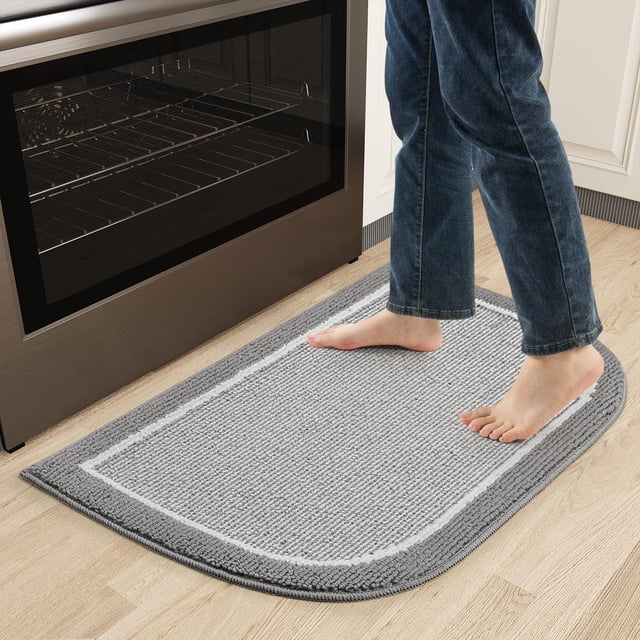shiyou-Half Circle Kitchen Mats for Floor Non Slip Mat 100% Polypropylene Kitchen Mat, Machine Washable Soft Kitchen Rug Durable Dirt Resist TPR Backed Kitchen Floor Mat, 20"x32" Grey