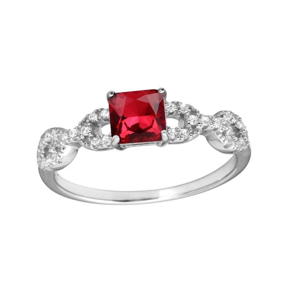 Rhodium Plated 925 Sterling Silver Red Chain Design Shank Ring Band CZ Jewelry Female Size 5