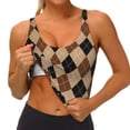 thumbnail image 3 of Rateoe Argyle of brown Print Womens' Sports Bras Scoop Neck Sports Vest- Padded U Back Seamless High Impact Support-XX-Large, 3 of 8