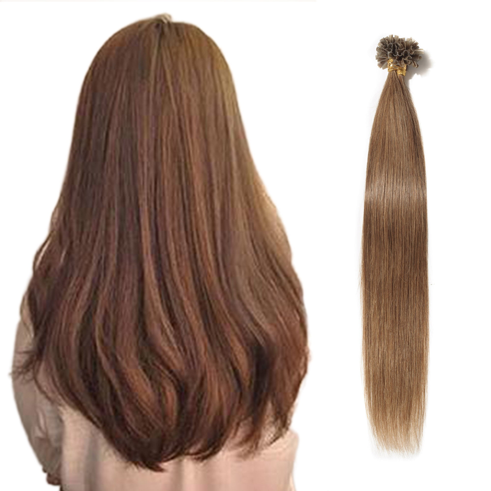 S-noilite 200 Strands Pre Bonded Human Hair Extensions U Tip Nail Tip  Keratin Remy Straight Light brown,18