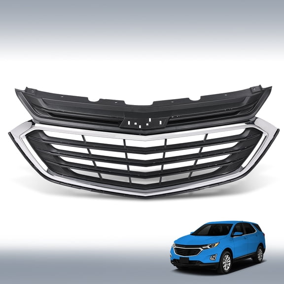 PIT66 Front Bumper Upper Grille Fit for 2018-2020 Chevy Equinox Black & Chrome Grill