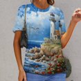 thumbnail image 6 of Lighthouse Sunrise Coast Scenery Pale Blue Tan T Shirts Basic T-Shirt Short Sleeve Ladies Tee Shirt Summer Graphic Clothing, 6 of 6