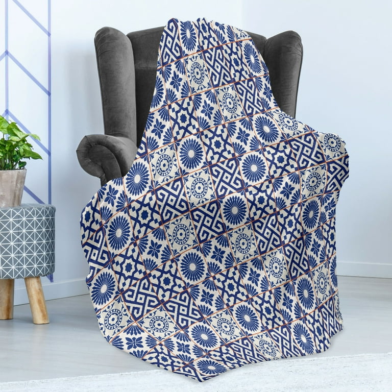 Moroccan Soft Flannel Fleece Throw Blanket Old Ottoman Style Inspired Mix of Moroccan Tiles in Modern Shades Artwork Print Cozy Plush for Indoor and