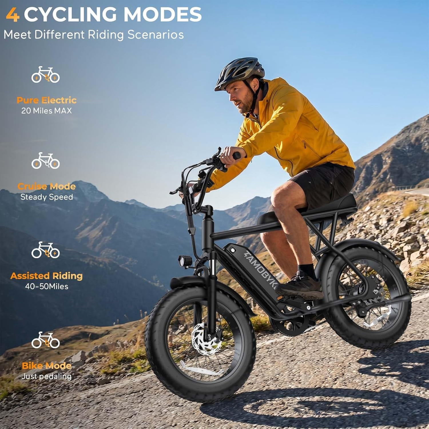 Tamobyke T63 Electric Bike for Teens&Adults,750W Motor up to 20MPH,36V/13Ah Battery,20"x4.0" Fat Tire E-Mountain Bike,App Control,UL2849