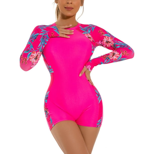 Pink long shop sleeve swimsuit