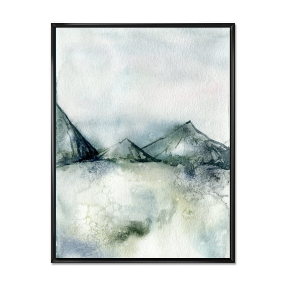 Designart 'Dark Blue Mountain Landscape Winter Minimalistic' Modern Framed Canvas Wall Art Print