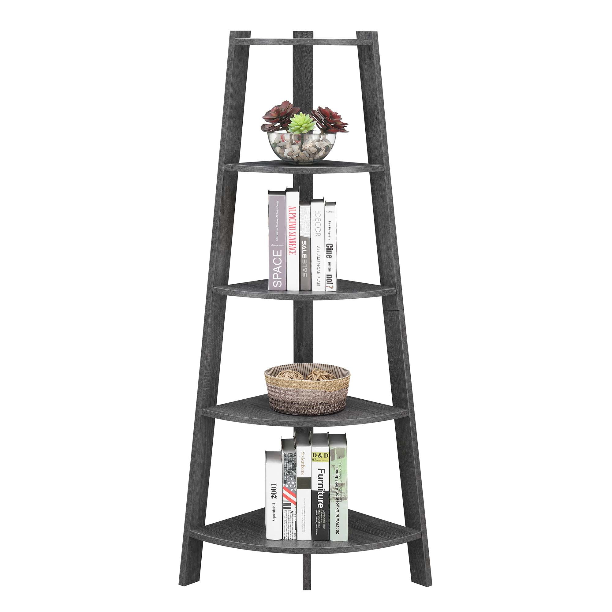 Convenience Concepts Newport 5 Tier Wide Corner Bookcase, Weathered Gray