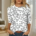 thumbnail image 2 of Turilly Womens 3/4 Sleeve Tops Fashion Ladies Floral Printed T-Shirt 3/4 Sleeves Blouse Round Neck Casual Top White L, 2 of 6