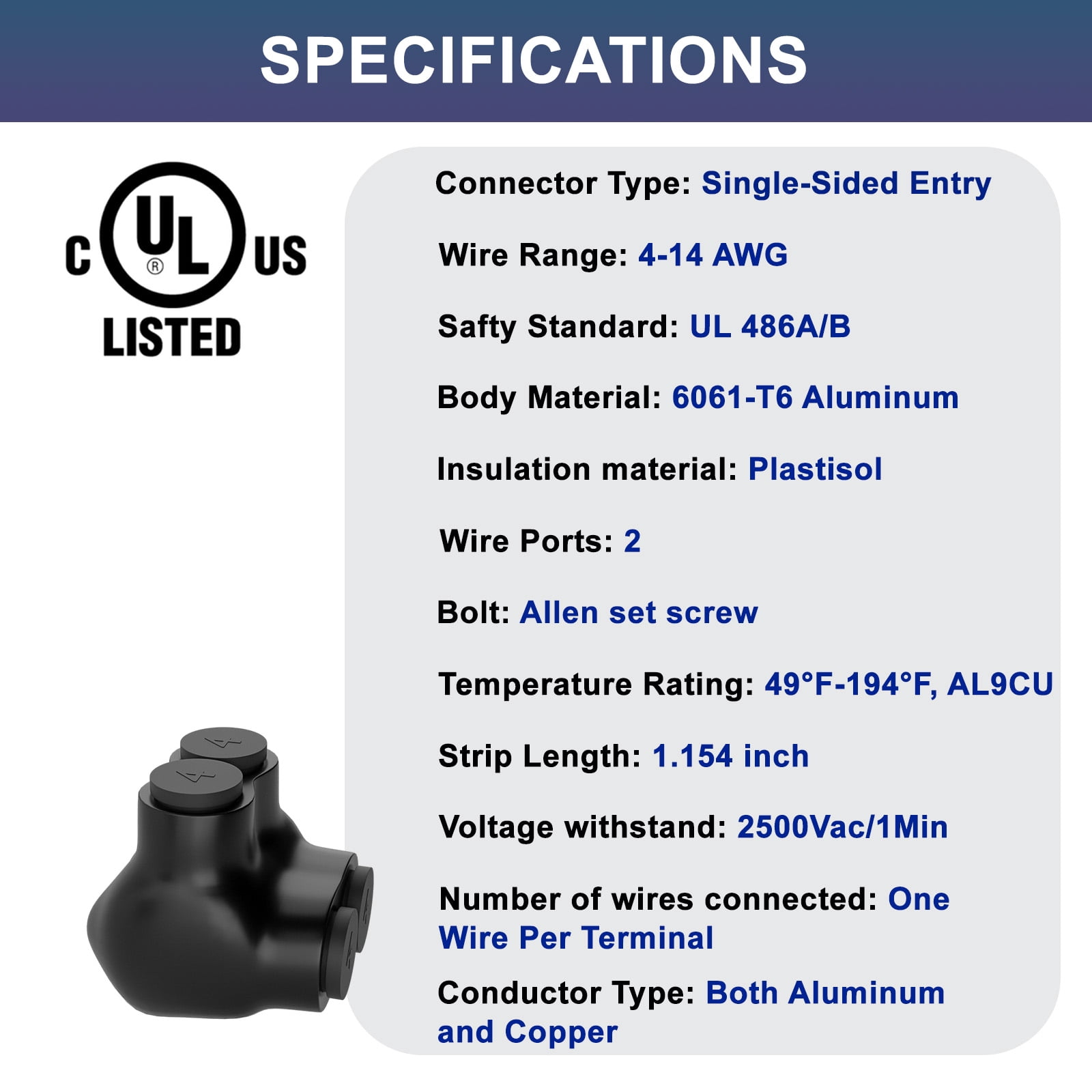 5 Pcs Insulated Multi Cable Connectors 2 Port Single Entry Splice Electrical Power Connector Black Interconnect Terminals Pre Filled Wire Connectors (4-14 AWG Wire Range)
