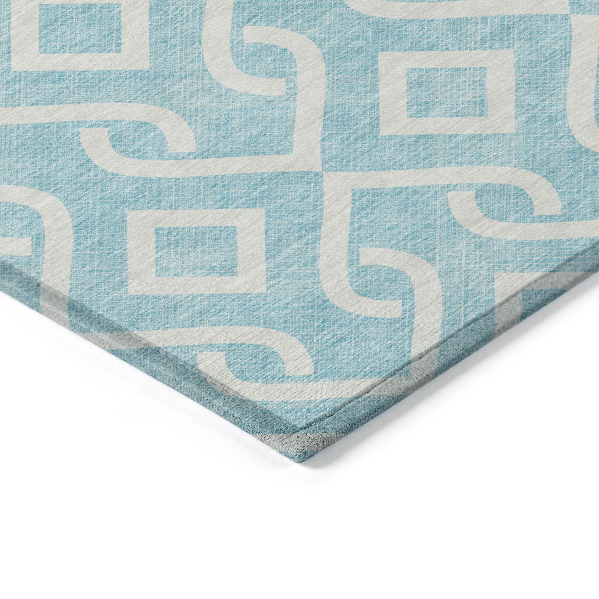 Addison Rugs Chantille Indoor/Outdoor Transitional Geometric Aqua Washable Round Rug, 8' x 8'