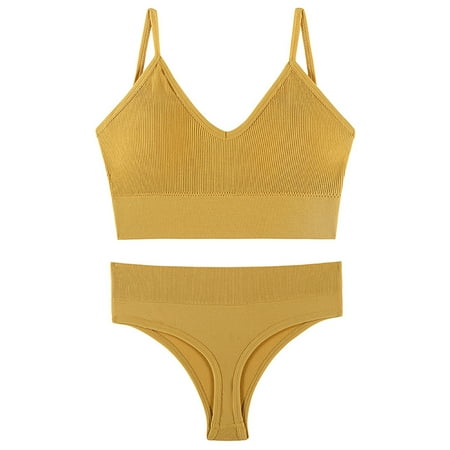 

Niuer Women Bralettes Wirefree Bralette Full Coverage Bra Set Lightweight Bras+Briefs Wide Shoulder Straps Yellow L: 138-166 lb