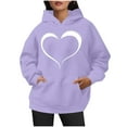thumbnail image 6 of Ecqkame Oversized Sweatshirt for Women Heart Print Winter Hoodie Pullover Tops Long Sleeved Comfortable Athletic Sweatshirt with Pocket J-Purple M, 6 of 6