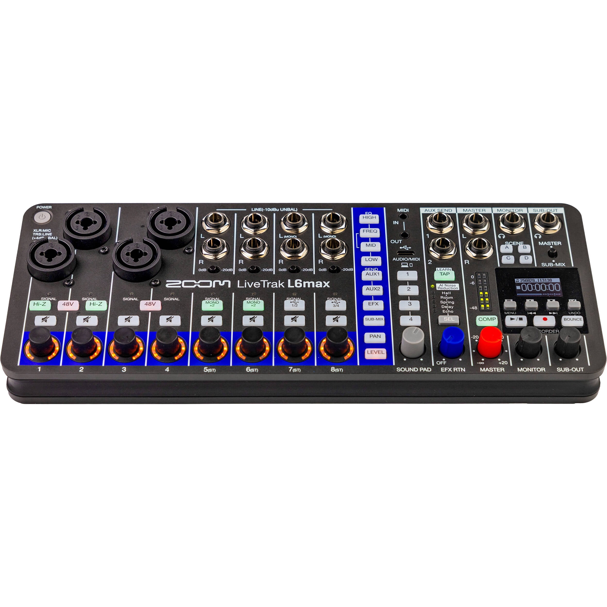 Zoom LiveTrak L6max Portable 12-Channel Mixer and Recorder + Microfiber Cleaning Cloth + 10 Ft XLR Cable + 4xAA Batteries With Charger + Wire Straps + MDR-7506 Professional Stereo Headphones