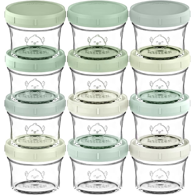 Recipientes de comida para bebés KeaBabies de vidrio, 120 ml, paquete de 12 unidades, color salvia