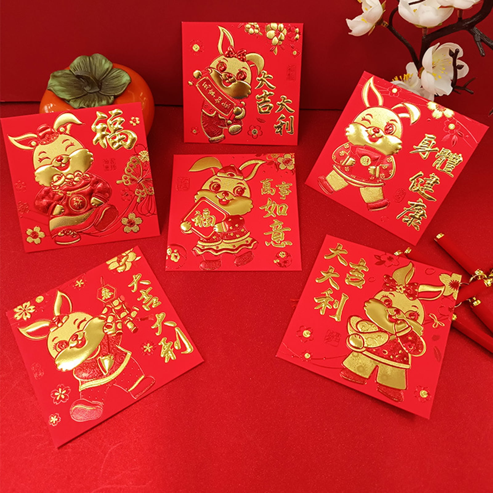 GROFRY 12Pcs Lucky Money Envelope Stamping Chinese New Year Red Envelopes  Paper Cute Bunny Print Red Envelopes for New Year
