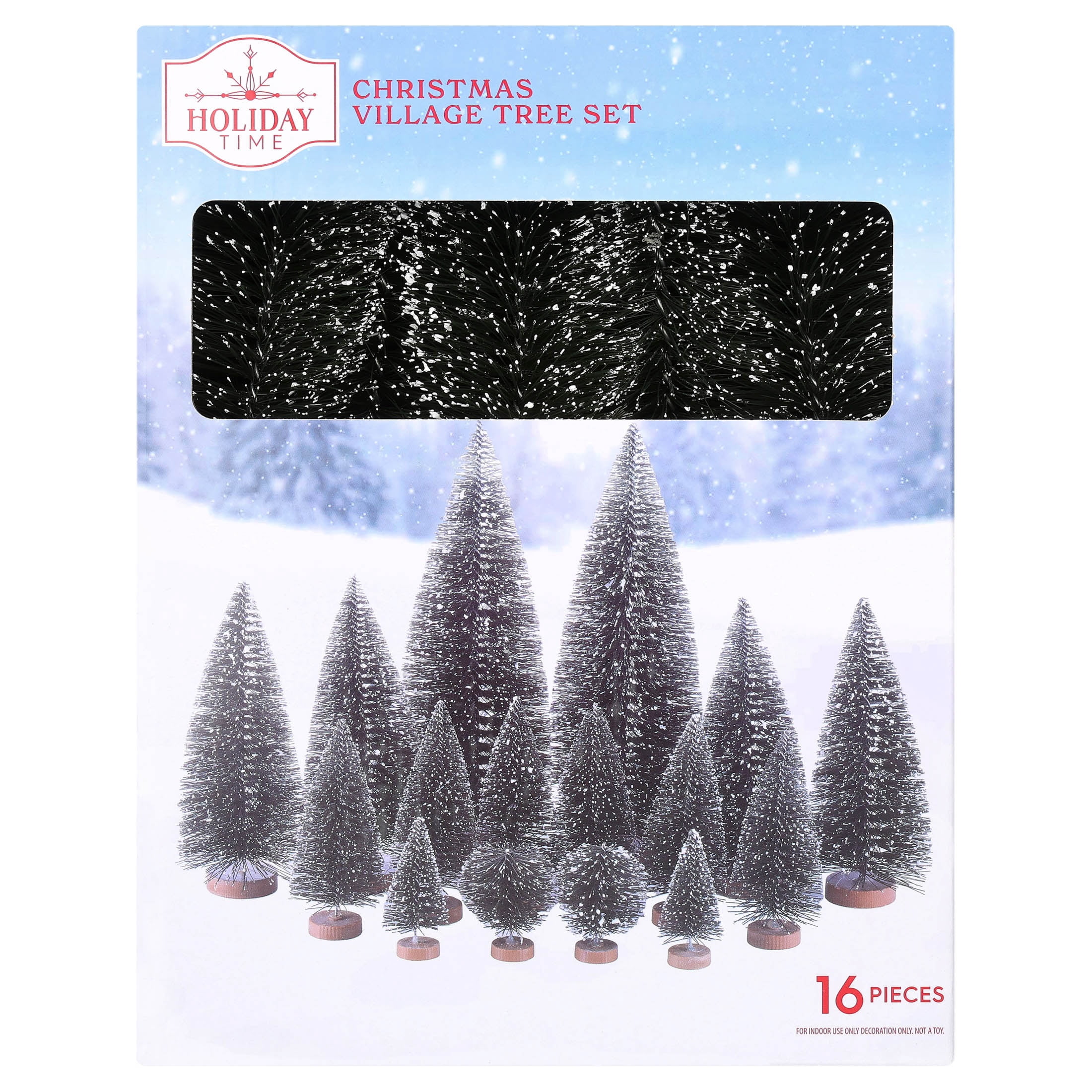16-Piece Christmas Village Snow-Flocked Tree Set, Green, by Holiday Time