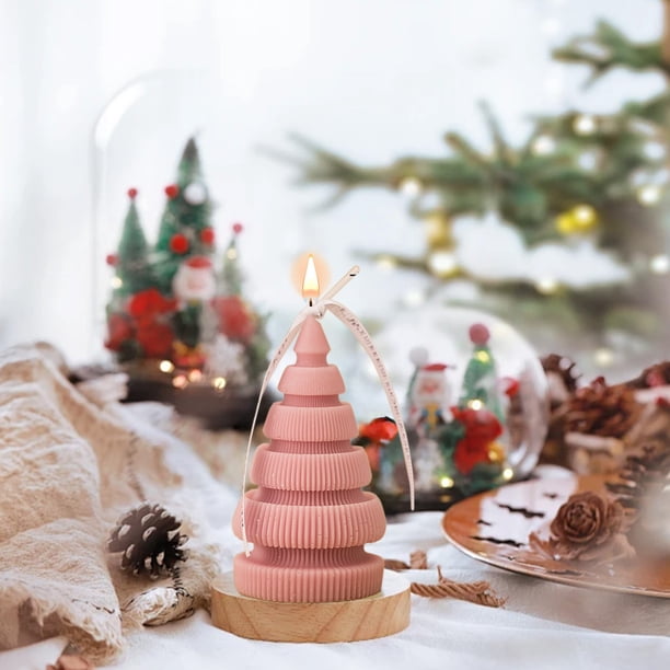 Fiudx Vela Perfumada con Aroma a Árbol de Navidad, Cera Rosa, Decoración Acogedora para El Hogar, Ideal para Repisas, Mesas, Regalo de Navidad y Festividades, Sin Llama, 10 X 5 X 5 Cm