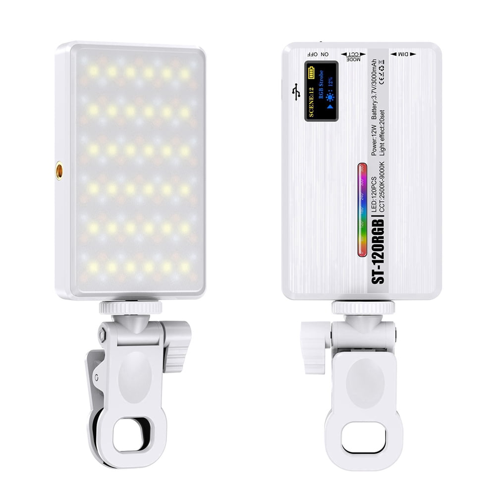 Bi-Color LED Selfie Light with Clip 3000mAh Rechargeable Battery Ideal for Video Conferences, Vlogs, and Laptop Use,1 x Bi-Color LED Selfie Light Kit,White