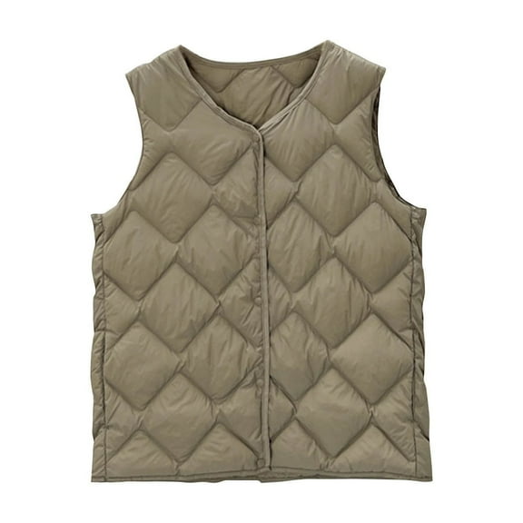Babcutegg Womens Vest Fleece Lined Sleeveless Mid Length Fall and Winter Clothes for Women Khaki Size XL