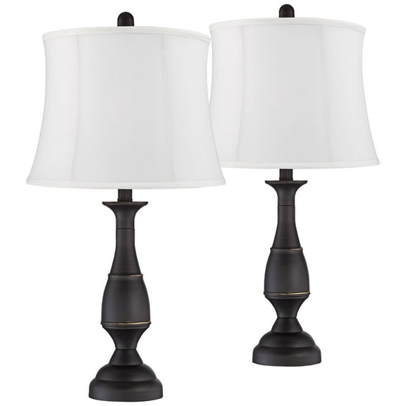 Regency Hill Ben Rustic Farmhouse Table Lamps 25" High Set of 2 Dark Bronze Metal White Softback Drum Shade for Bedroom Living Room Bedside Nightstand