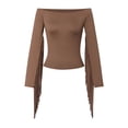 thumbnail image 4 of Endives Women's Long Sleeve Shirt Off Shoulder Western Cowboy Style Lightweight Sleeve with Tassel T Shirt Retro Shirt T Shirt Tunic Top Coffee, 4 of 7
