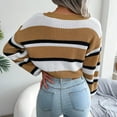 thumbnail image 4 of Vedolay Women's Sweaters Womens V Neck Long Sleeve Color Block Striped Casual Cable Knit Pullover Sweater,Khaki L, 4 of 5
