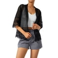 thumbnail image 2 of Genuiskids Womens Short Shrug Open Front Short Sleeve Sheer Cardigan Lace Patchwork Sheer Bolero Cover Up Cropped mesh Cardigans, 2 of 9