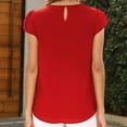 thumbnail image 4 of RYRJJ Womens Summer Cap Petal Sleeve Crewneck Tops Dressy Business Casual Work Blouses Pleated Tunic Shirts Red XL, 4 of 5