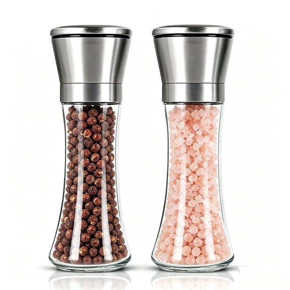 Salt and Pepper Grinder Set of 2, Spice Mills with Adjustable Coarseness with Glass Body, 6oz Capacity