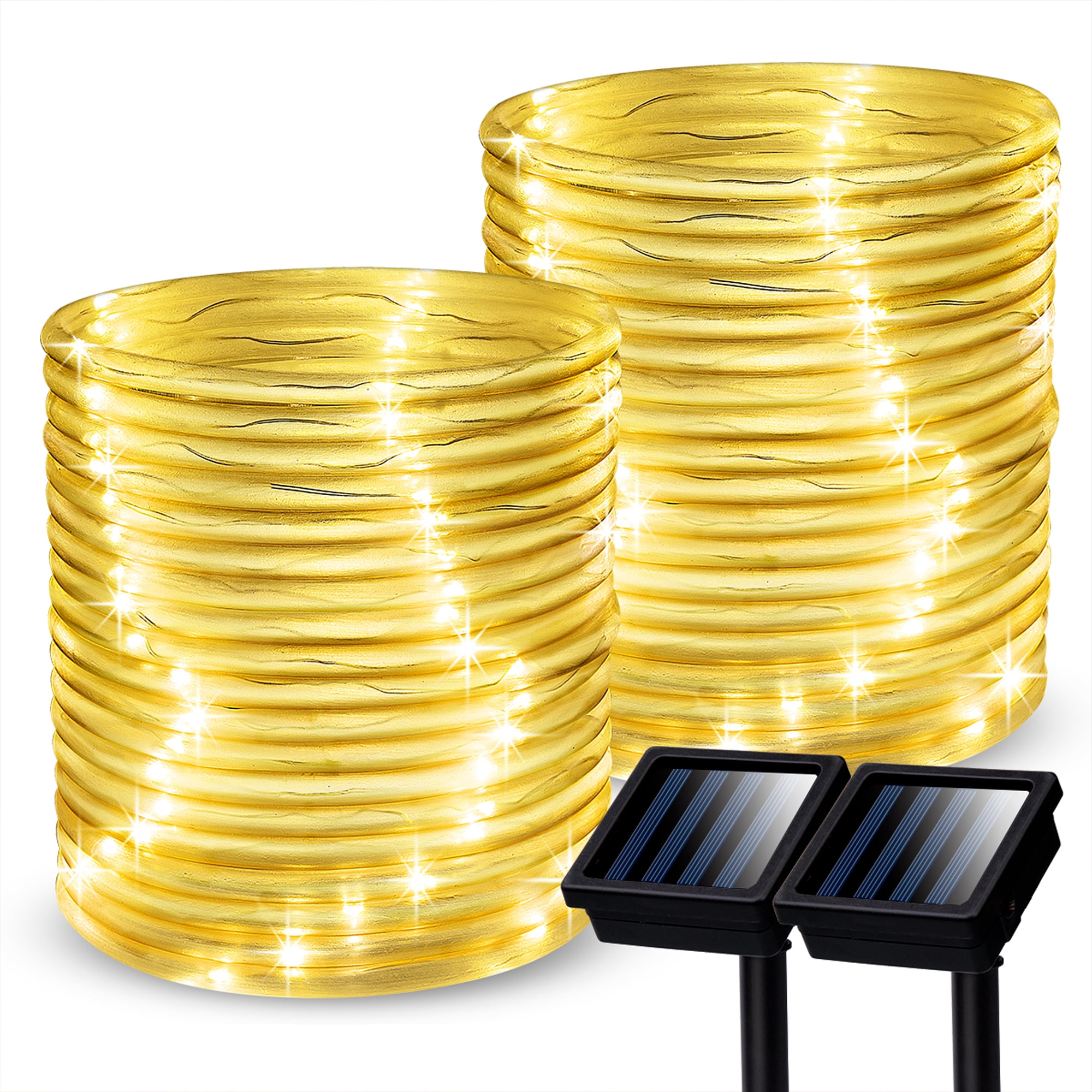 FKHouse 2 Pack 39ft Outdoor 100 LED Solar String Lights Thanksgiving & Christmas Decoration, Warm White