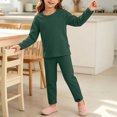 thumbnail image 6 of Kids Ribbed Knit Two Piece Loungewear Set Crew Neck Long Sleeve Top & Elastic Waist Straight Pants, Soft Stretchy Matching Outfit for Homewear Daily Casual Wear Army Green 4-5 Years, 6 of 7