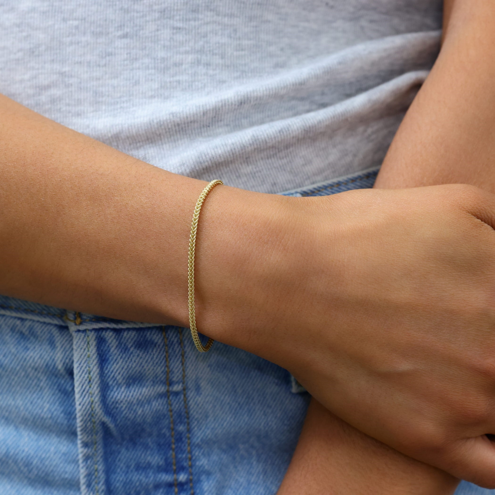 Nuragold 10k Real Yellow Gold Franco Square 2mm Box Chain Wheat Chain Bracelet or Anklet (7"-9") Dainty Italian Jewelry for Men & Women