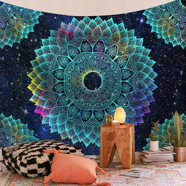 Wall Hanging Tapestry Colorful Hippie Bohemian Peacock Mandala Wall Art  Hanging for Home Bedroom Living Room Dorm Décor 50*60 Inches