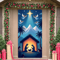 Nativity Scene Christmas Banner Holy Night Manger Jesus Birth Religious Decor for Holiday Celebration Indoor Decoration Church Event