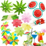120 pieces cocktail drink umbrellas picks, tropical hawaiian cocktail umbrellas mini paper umbrellas flower umbrella watermelon umbrellas for party decoration, cake toppers, bar, birthday, picnics