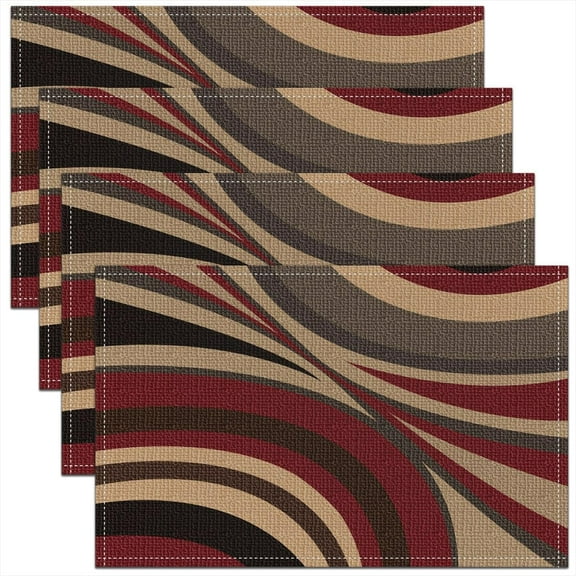 Burgundy Red Brown Stripe Line Placemats Set of 4 18"x12" Geometric Placemat for Kitchen Dining Table Decor Indoor Outdoor Geometry Table Place Mats, Abstract