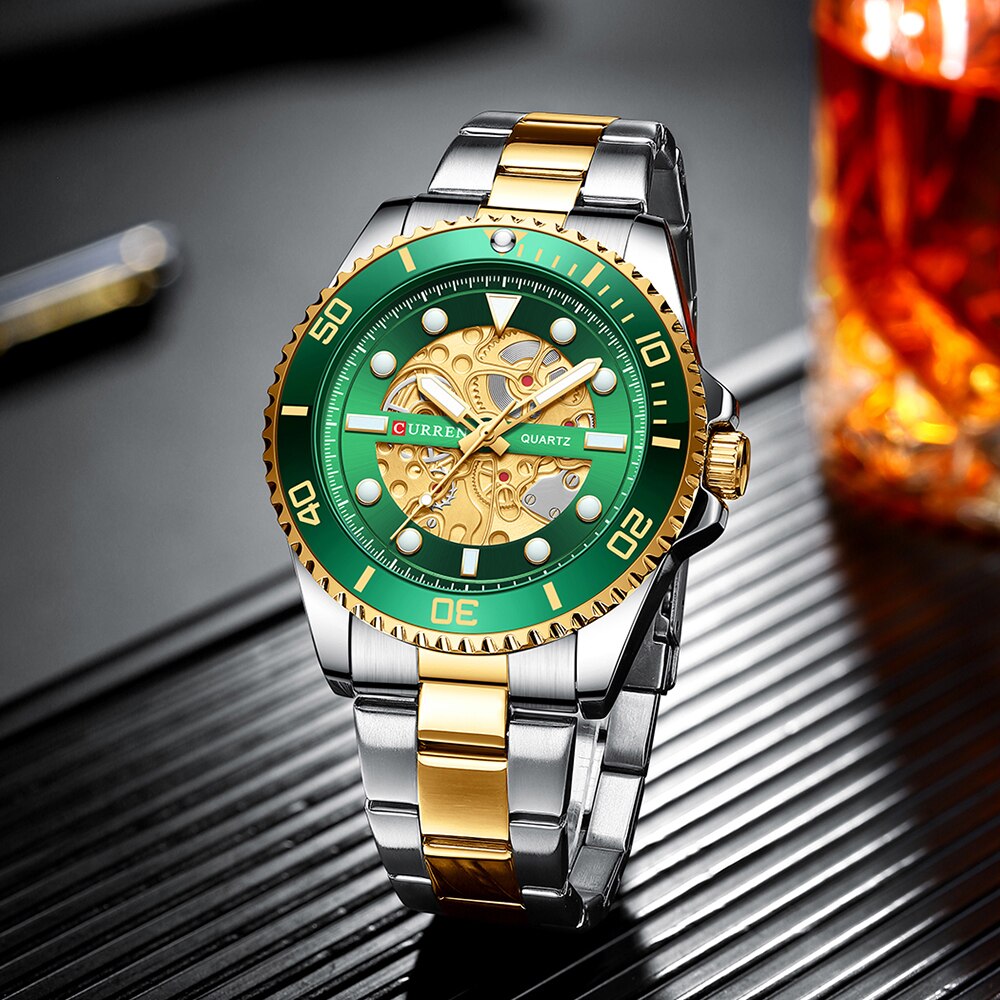 Curren Luxury Gold Stainless Steel Band Watches Lumious Quartz Wristwatches For Men Casual Bussiness Clock Male 8412 - Quartz Wristwatches