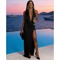 thumbnail image 3 of BABOMAREON Women’s Halter Deep V Neck Backless Maxi Dress Sleeveless Ruched Draped High Slit Evening Gown for Club Party Cocktail Formal Events, 3 of 6