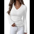 thumbnail image 1 of Suéter de Punto de Larga para Mujer, Jersey Ajustado con Cuello en V, Moda de Otoño, Atuendos Informales de Negocios para Otoño. L, 1 of 10