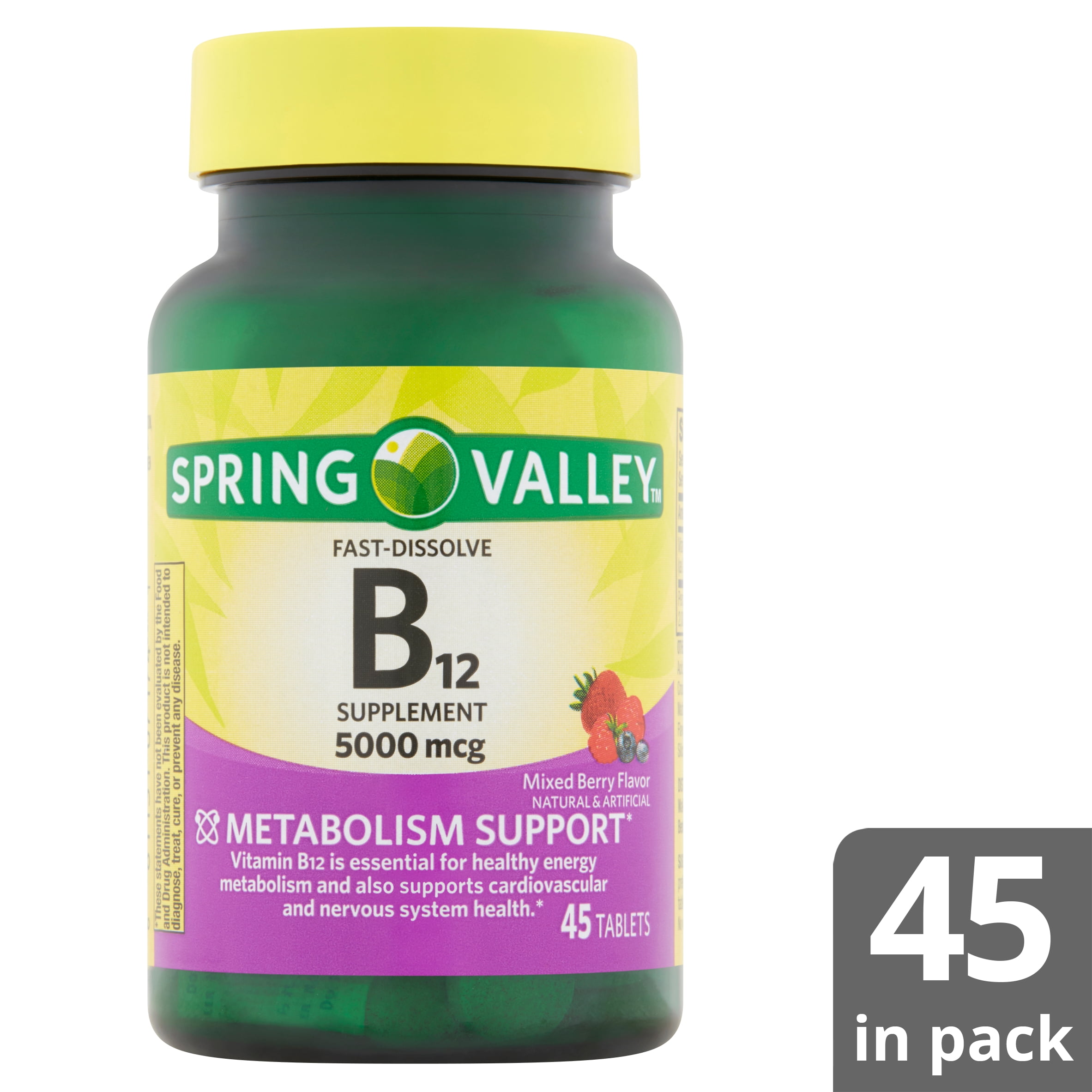 Spring Valley Vitamin B12 Fast Dissolve Tablets 5000 Mcg 45 Count Walmart Com Walmart Com