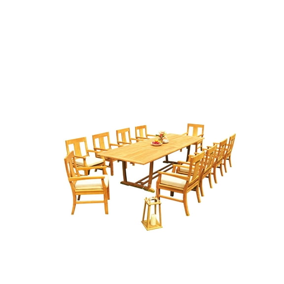 Grade-A Teak Dining Set: 10 Seater 11 Pc: 118" Mas Rectangle Trestle Leg Table And 10 Osborne Arm Chairs Outdoor Patio WholesaleTeak #51OS1511