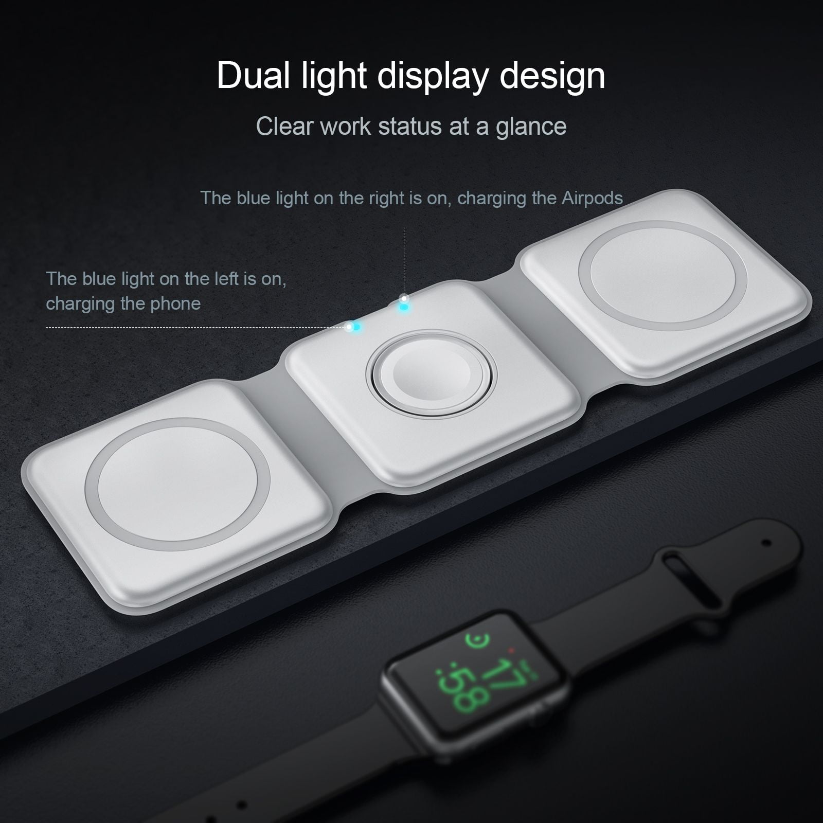 3-in-1 Wireless Charger Multifunctional Foldable Magnetic Travel Charger for Apple Watch Series1-9/SE/Ultra1`2, iPhone 17/16/15/14/13/12/11 Series & AirPods Portable On the Go