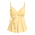 thumbnail image 4 of Women's V Neck Wrap Front Tank Tops for Women Sleeveless Tie Waist Ruffle Hem Casual Summer Blouses Lightweight Breathable Flowy Top Yellow 2XL, 4 of 5
