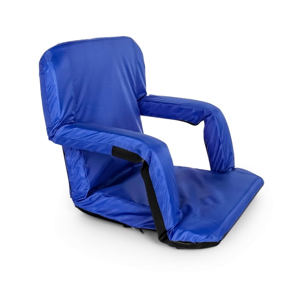16” x 20” Portable Reclining Stadium Seat, Foldable Polyester Cushioned Chair with Steel Frame, Back Support, Armrests, and Storage, Blue