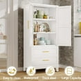 thumbnail image 6 of 61” Metal Storage Cabinet with 2 Doors, 3 Adjustable Shelf and 2 Drawers, Pantry Cabinet, Armoire Wardrobe Closet for Home Office, Bedroom, Living Room (White), 13.78" D x 27.56" W x 61.02 "H, 6 of 8